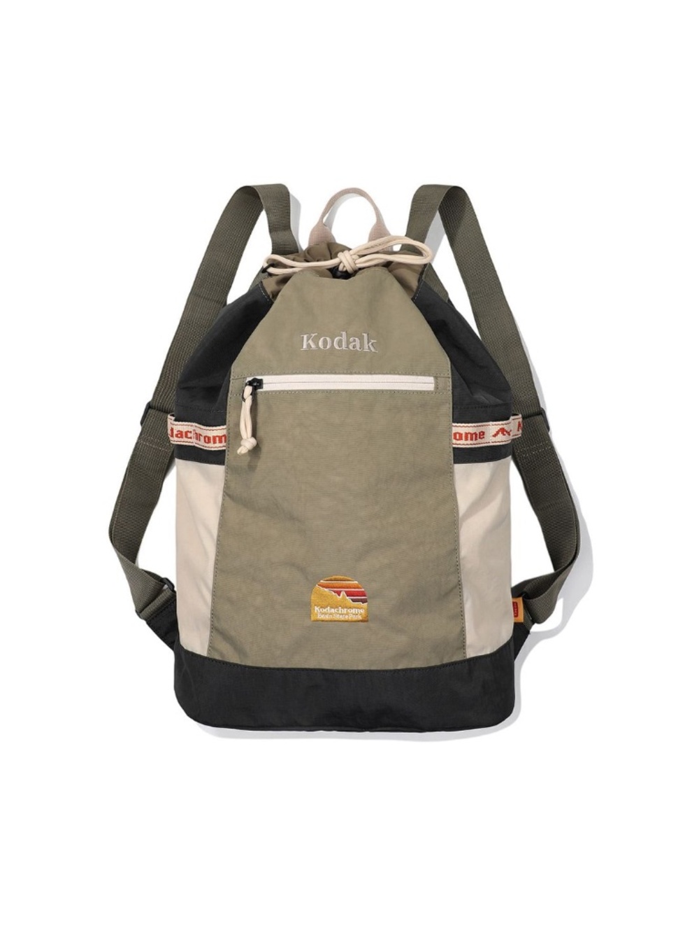 kodak “kodachrome bucket” green khaki drawstring backpack